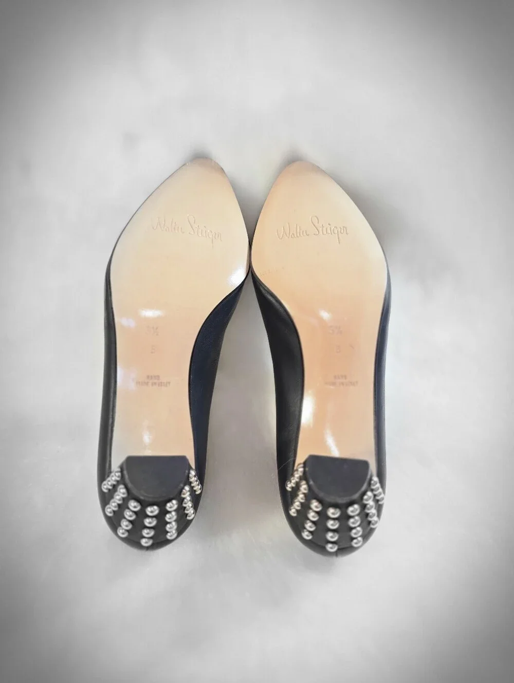 Walter Steiger Vintage Black Leather Studded Block Heel Pumps
